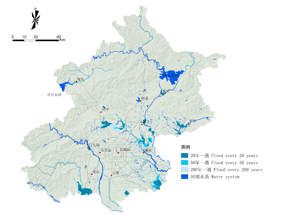 1 北京市模擬雨洪淹沒風(fēng)險分析圖 Simulation of flood risk.png